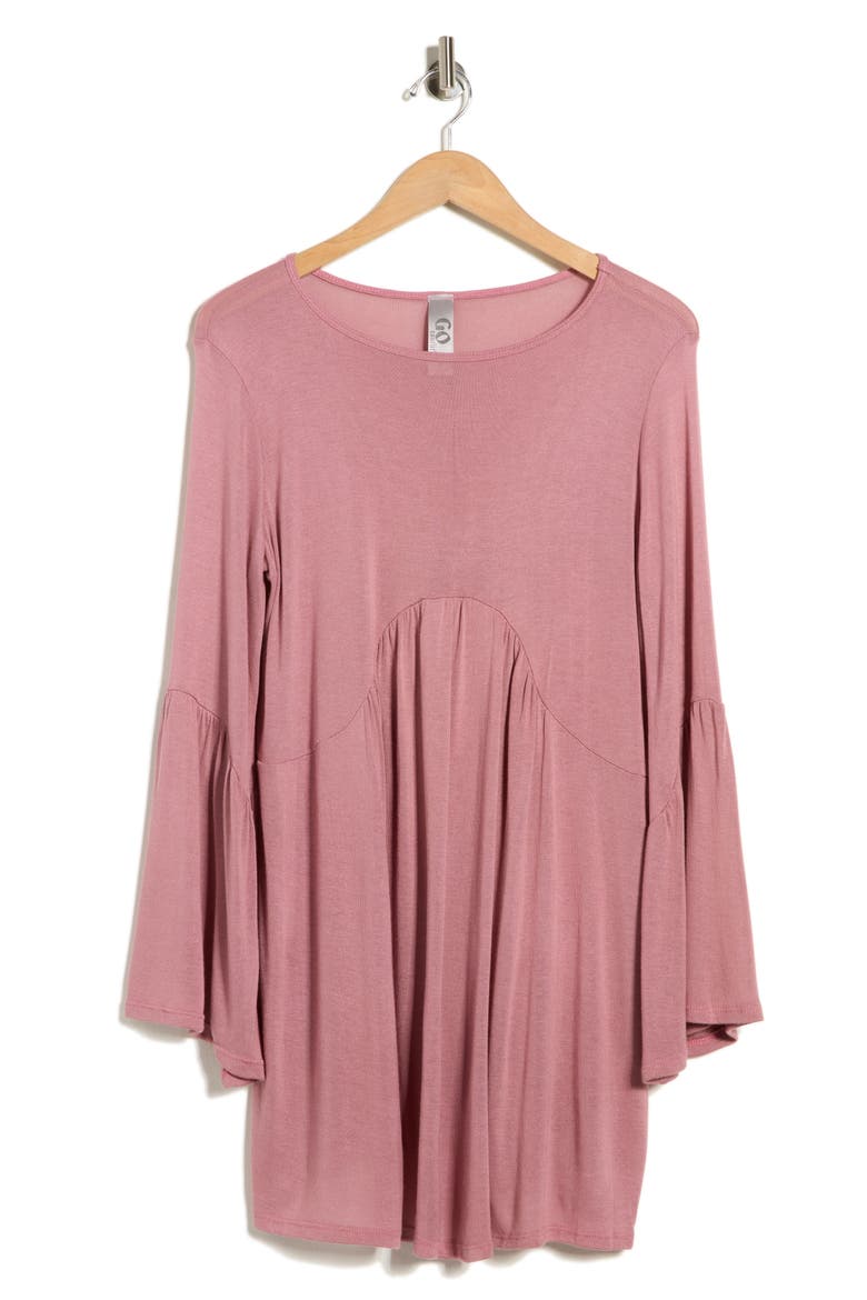 Bell Sleeve Swing Dress, Alternate, color, DARK MAUVE