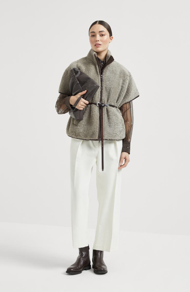 Brunello Cucinelli Curly shearling outerwear jacket, Alternate, color, Grey