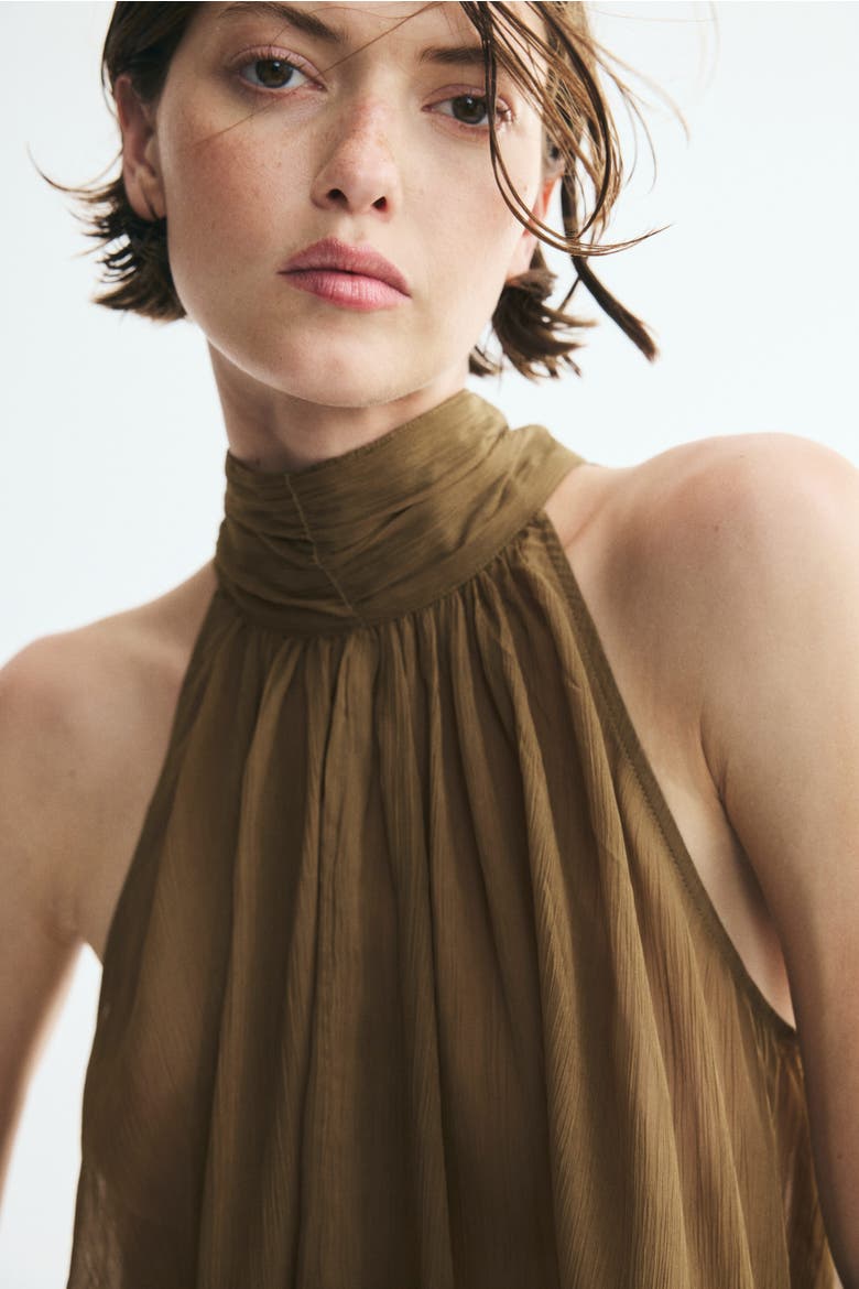 Tie-detail Chiffon Top, Alternate, color, Khaki green