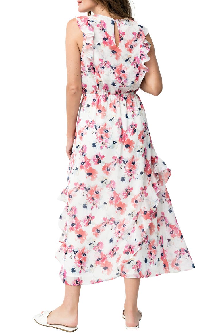 Floral Ruffle Detail Sleeveless Dress, Alternate, color, WHITE CORAL FLORAL