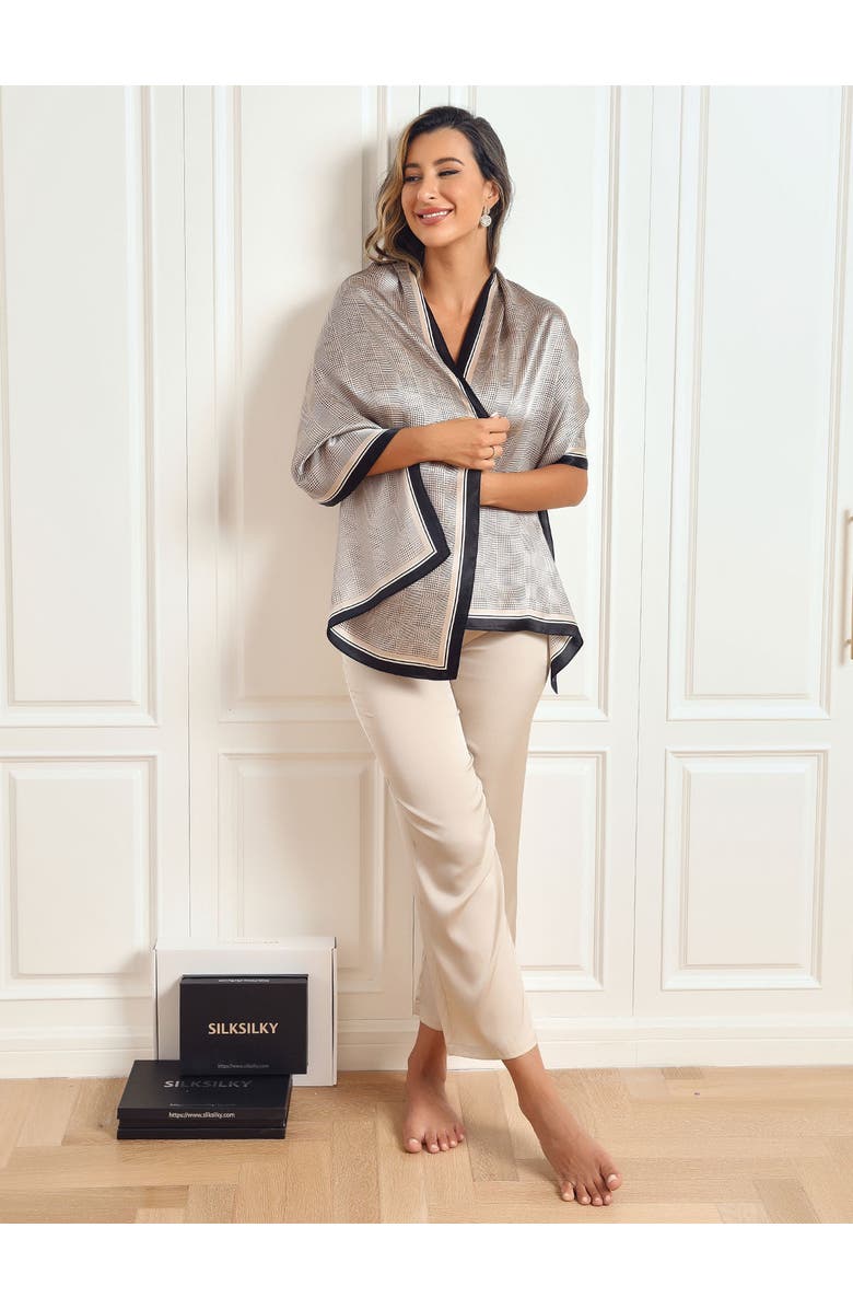 SILKSILKY Mulberry Silk Printed Long Rectangle Shawl Scarf, Alternate, color, Black