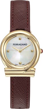 FERRAGAMO Gancini Twisted Leather Strap Watch, 28mm