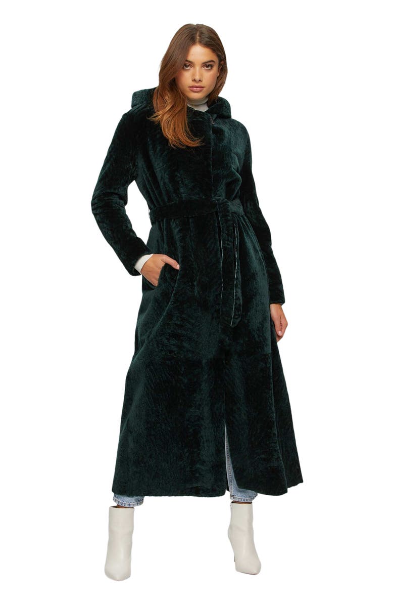 GORSKI Shearling Lamb Coat With Hood, Main, color, Emerald