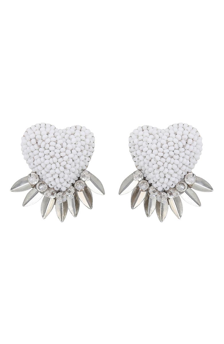 Deepa Gurnani Danika Beaded Fringe Heart Stud Earrings, Main, color, White