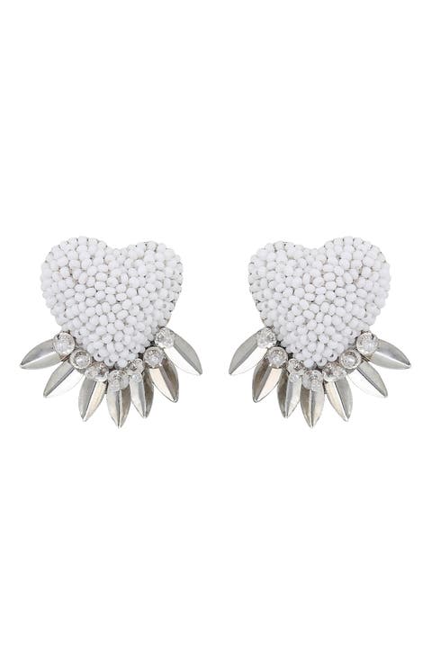 Danika Beaded Fringe Heart Stud Earrings