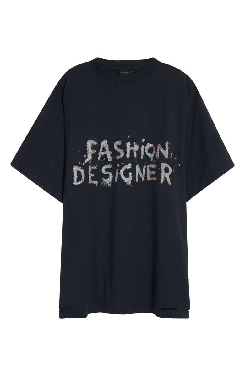 Balenciaga Fashion Designer Distressed Oversize Graphic T-Shirt, Alternate, color, Faded Washed Black