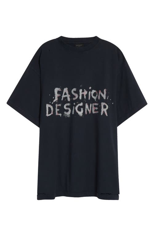 Balenciaga High Neck Graphic Print Black T-shirt In Faded Washed Black