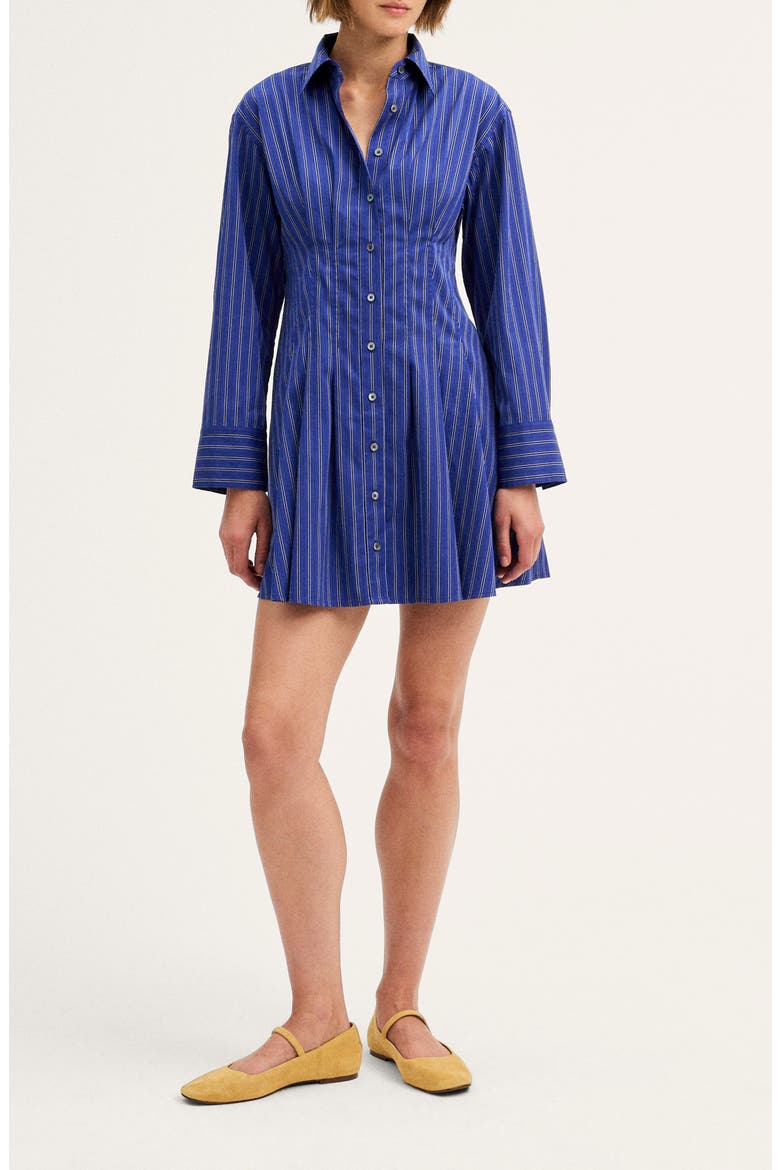 Seamed Mini Shirtdress, Main, color, BLUE BLACK WHITE MICRO STRIPE