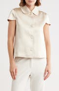 JASON WU Collar Short Sleeve Satin Button-Up Shirt