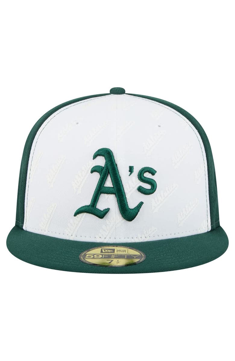 New Era Men's New Era White/Green Athletics Repeat 59FIFTY Fitted Hat, Alternate, color, White