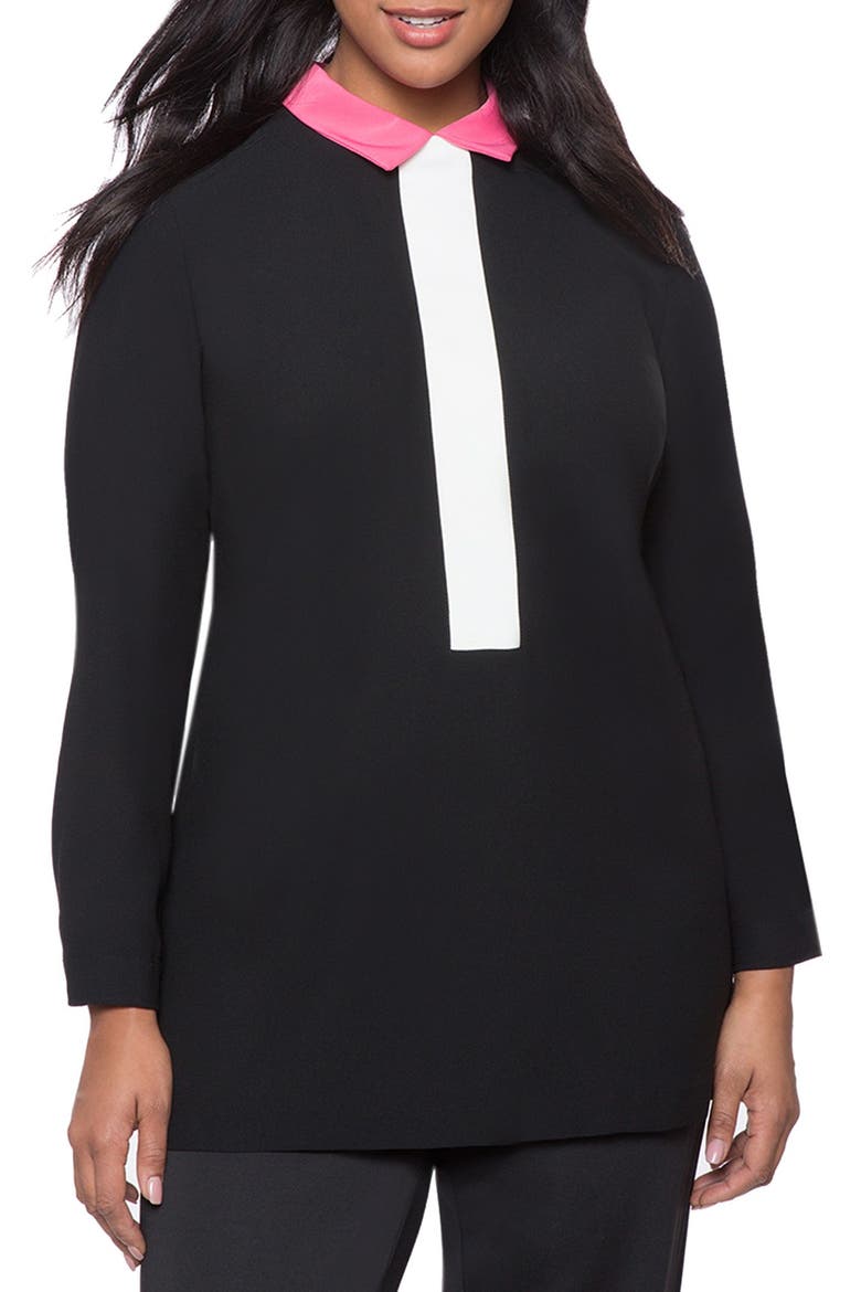 Colorblock Point Collar Tunic, Main, color, BLACK/ WHITE