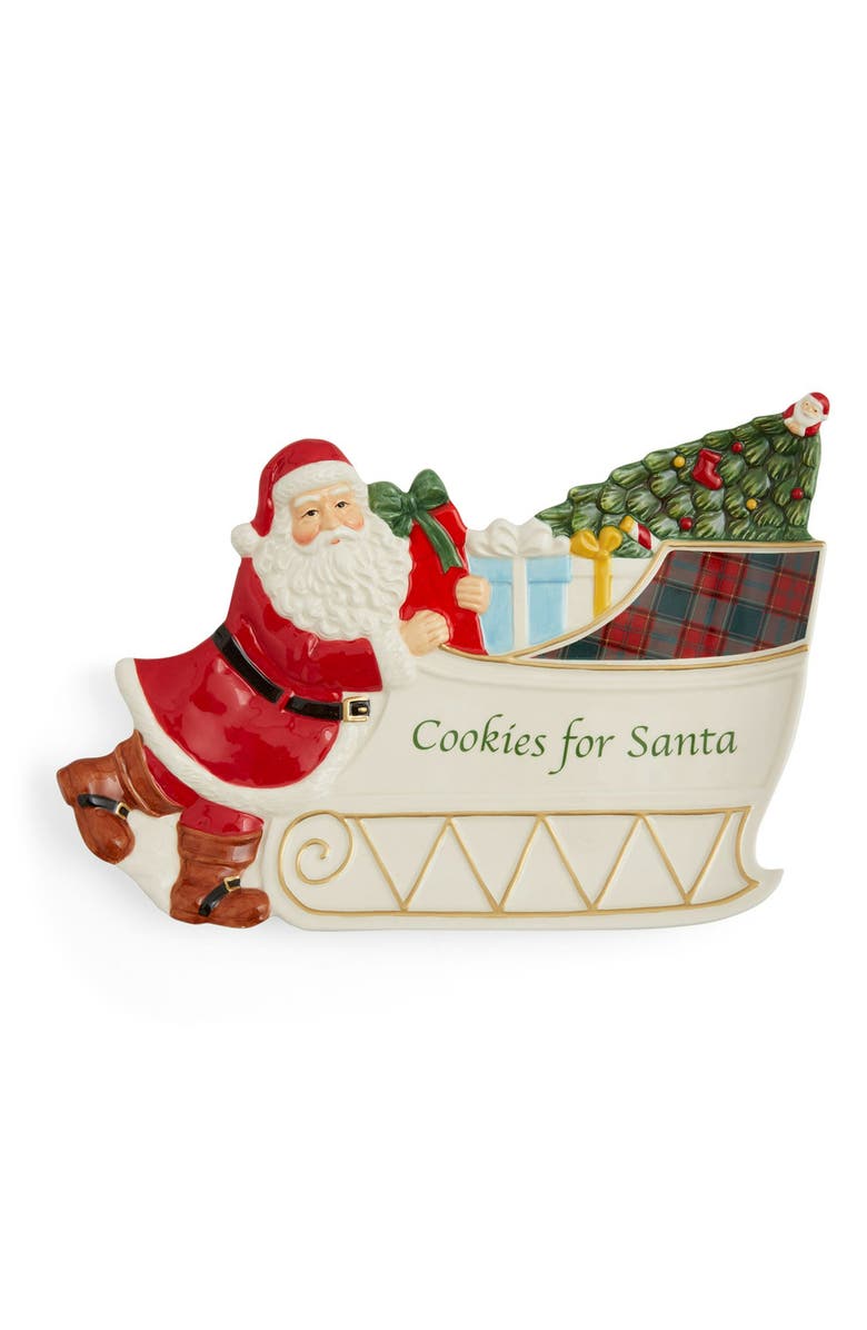 Spode Christmas Tree Tartan Santa Cookie Plate, Main, color,
