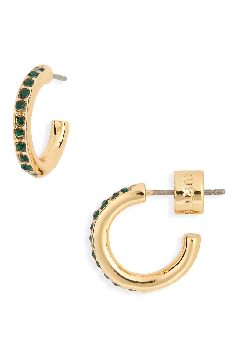Pavé Crystal Mini Huggie Hoop Earrings, Alternate, color, GREEN