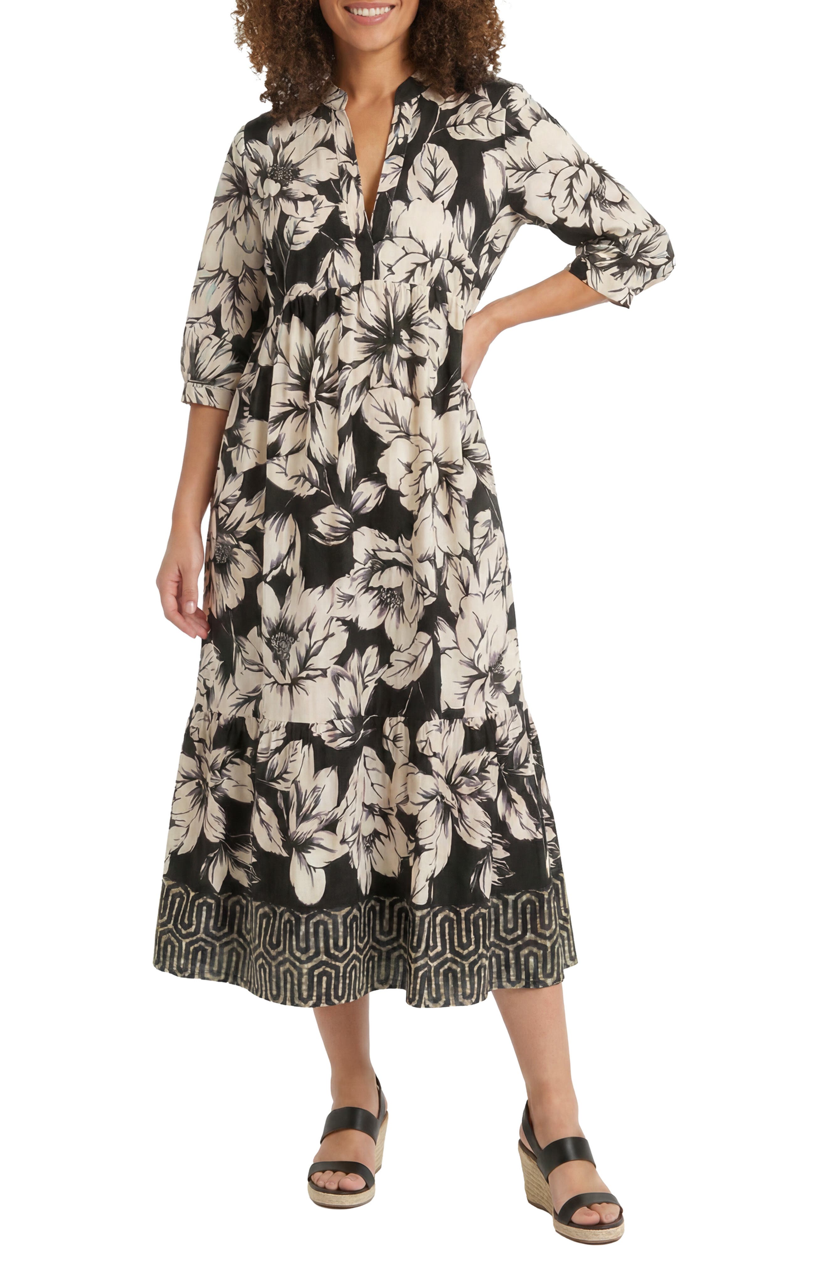 London Times Floral Empire Waist Midi Dress