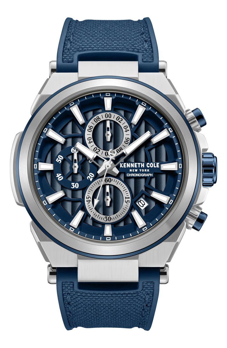 Kenneth Cole New York Blue Silicone Strap Watch, 42mm, Main, color, Blue