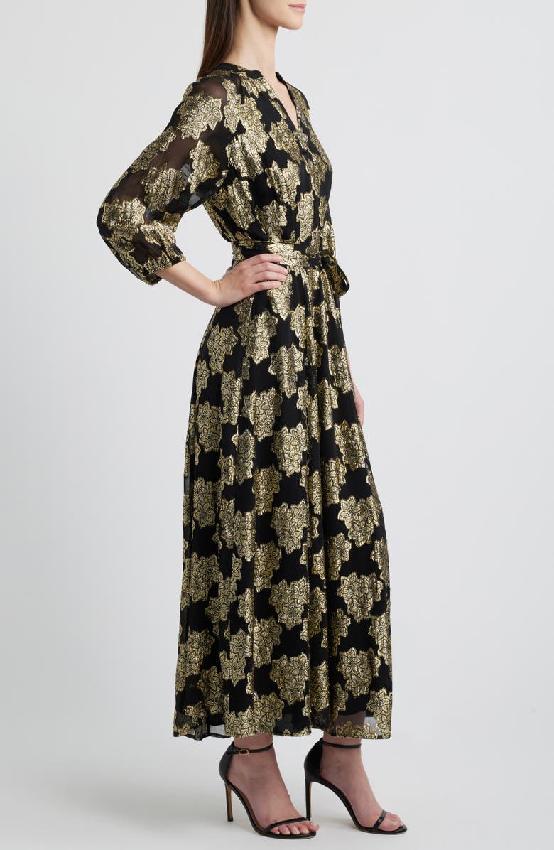 Vince Camuto Metallic Floral Midi Dress, Alternate, color, 