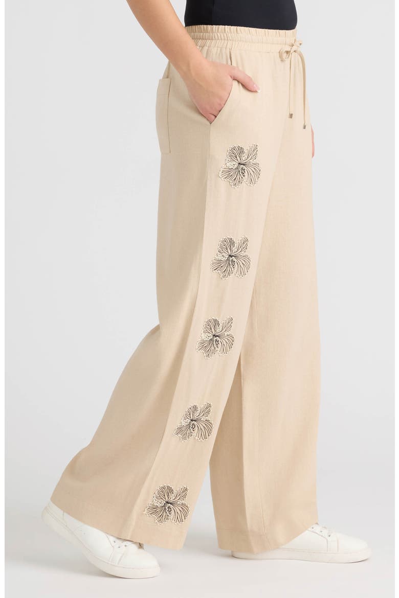 Embroidered Drawstring Pants, Alternate, color, NATURAL