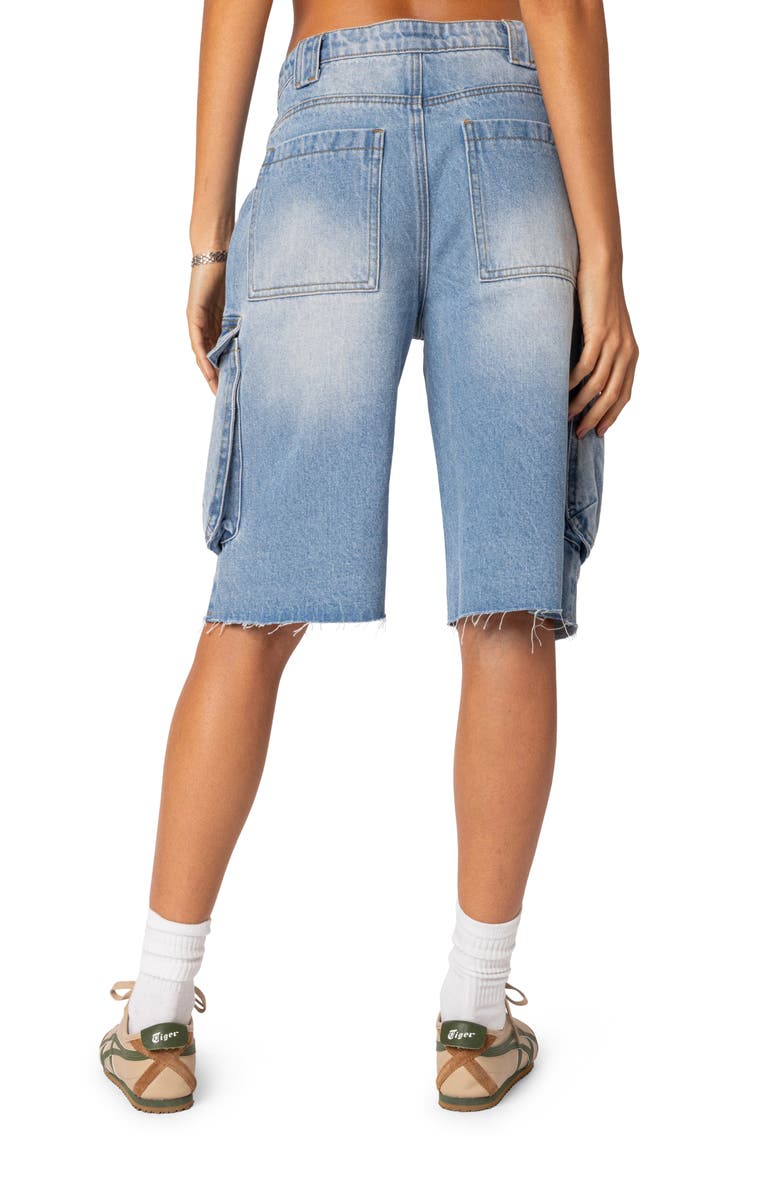 EDIKTED Rex Denim Cargo Bermuda Shorts, Alternate, color, Blue-Washed