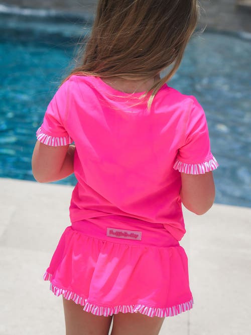 Rufflebutts Girls Short Sleeve Ruffle Upf50+ Rash Guard Skirted 2-piece In Pink