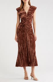 ASTR the Label Daisha Ruched Velour Midi Dress