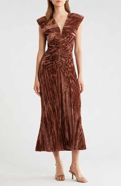 ASTR the Label Daisha Ruched Velour Midi Dress
