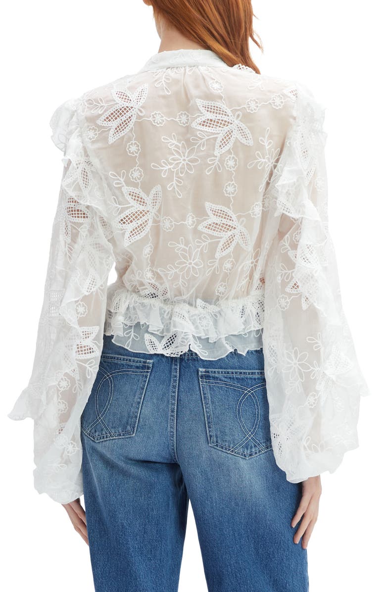 Bardot Embroidered Frill Top, Alternate, color, Orchid White