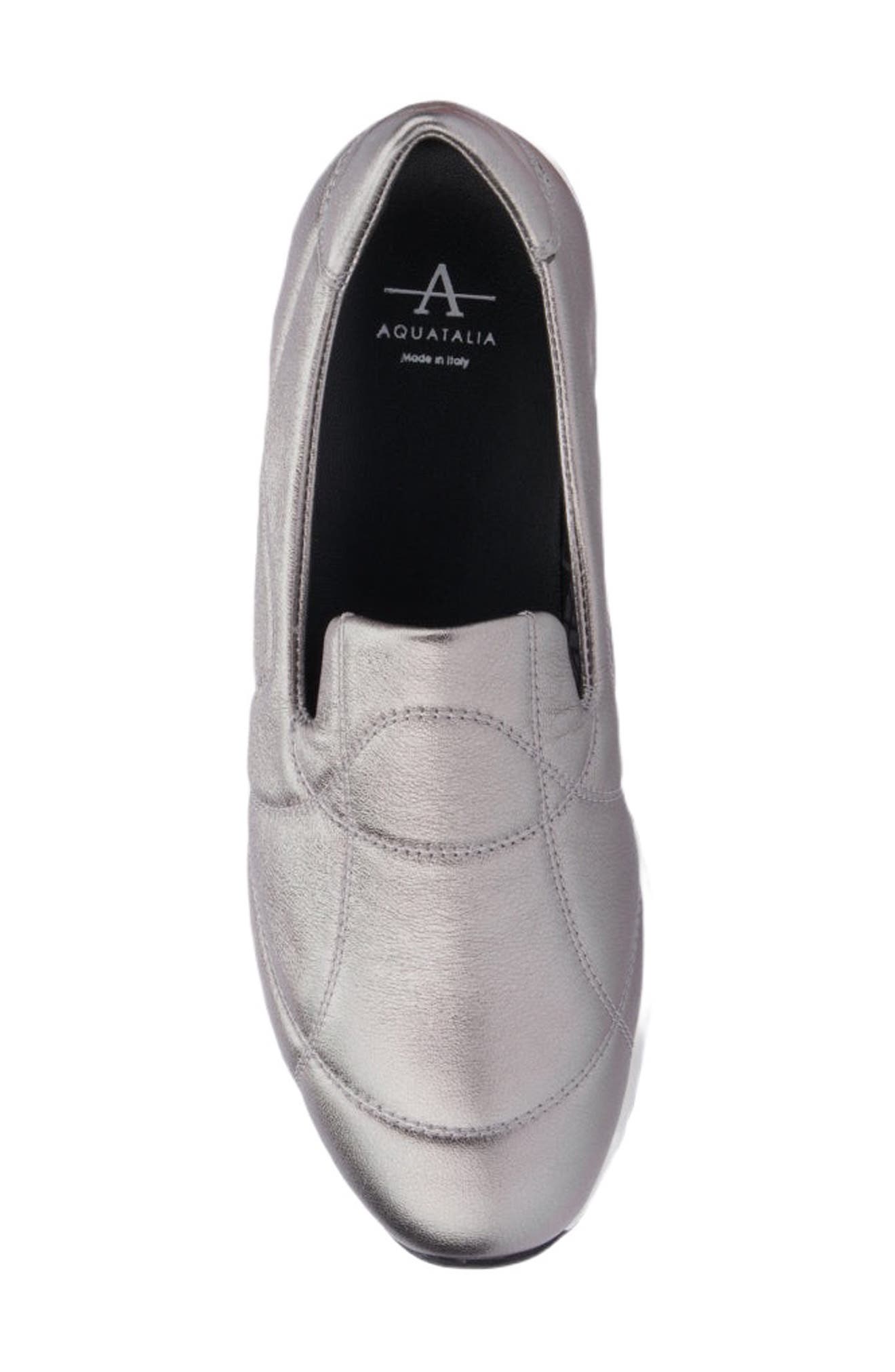 Aquatalia Katya Quilted Weatherproof Slip-On Sneaker, Alternate, color, Silver