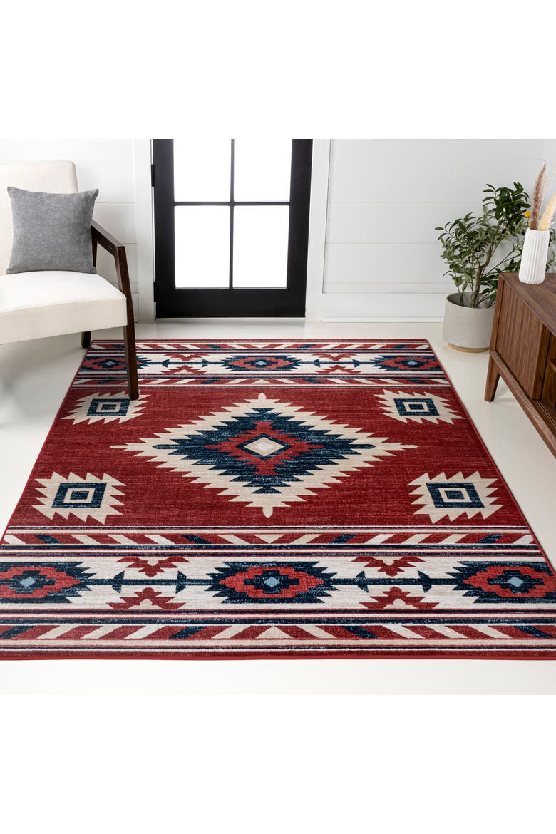 Serape Medallion Southwestern Area Rug, Alternate, color, Red/Navy/Cream