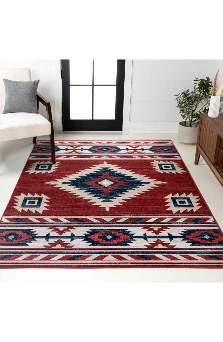 JONATHAN Y Serape Medallion Southwestern Area Rug, Alternate, color, Red/Navy/Cream