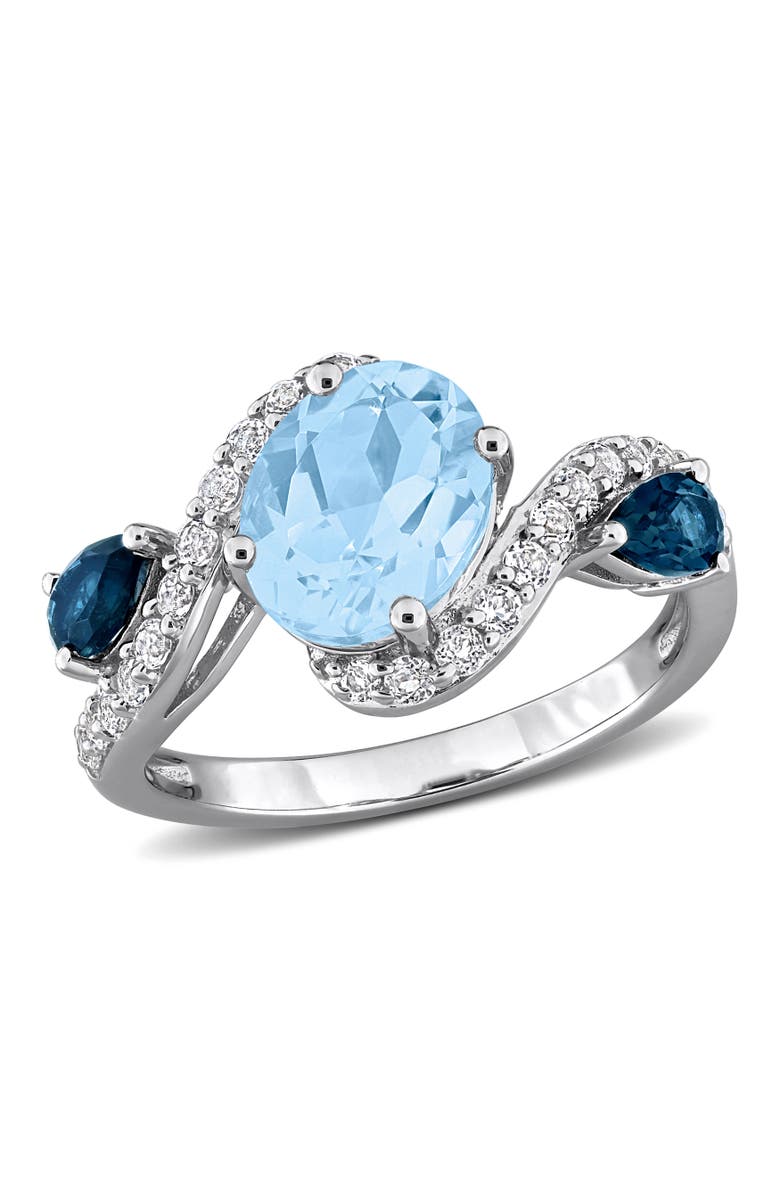 Julianna B. Gemstone & White Topaz 3-Stone Swirl Ring, Main, color, Blue Topaz/Sterling Silver