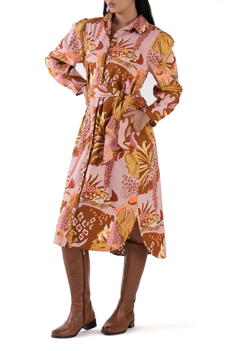 Elaine Long Sleeve Shirtdress, Main, color, PINK/ RED