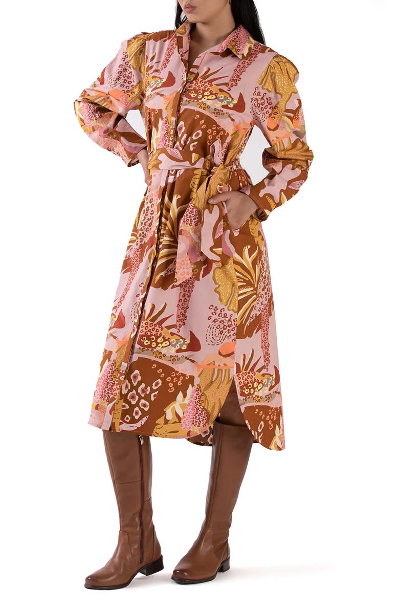 Celina Moon Elaine Long Sleeve Shirtdress, Main, color, Pink/ Red
