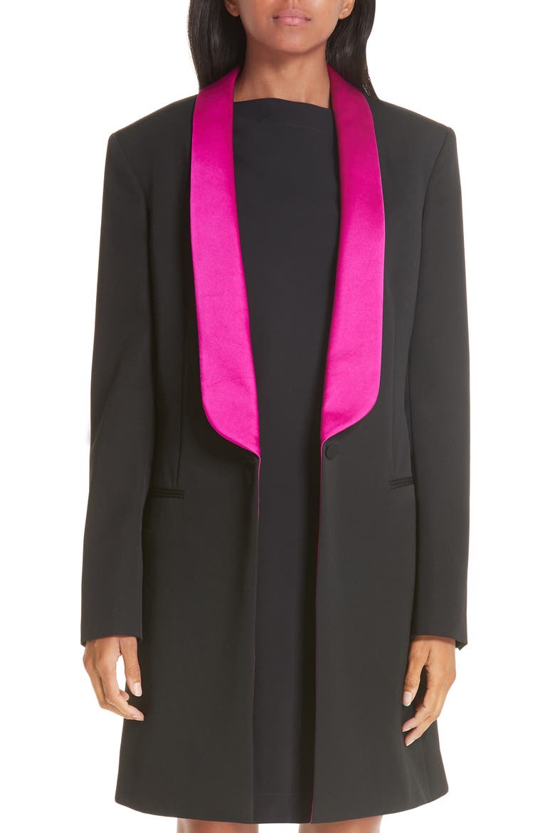 Contrast Lapel Wool Gabardine Jacket, Main, color, BLACK DARK ORCHID