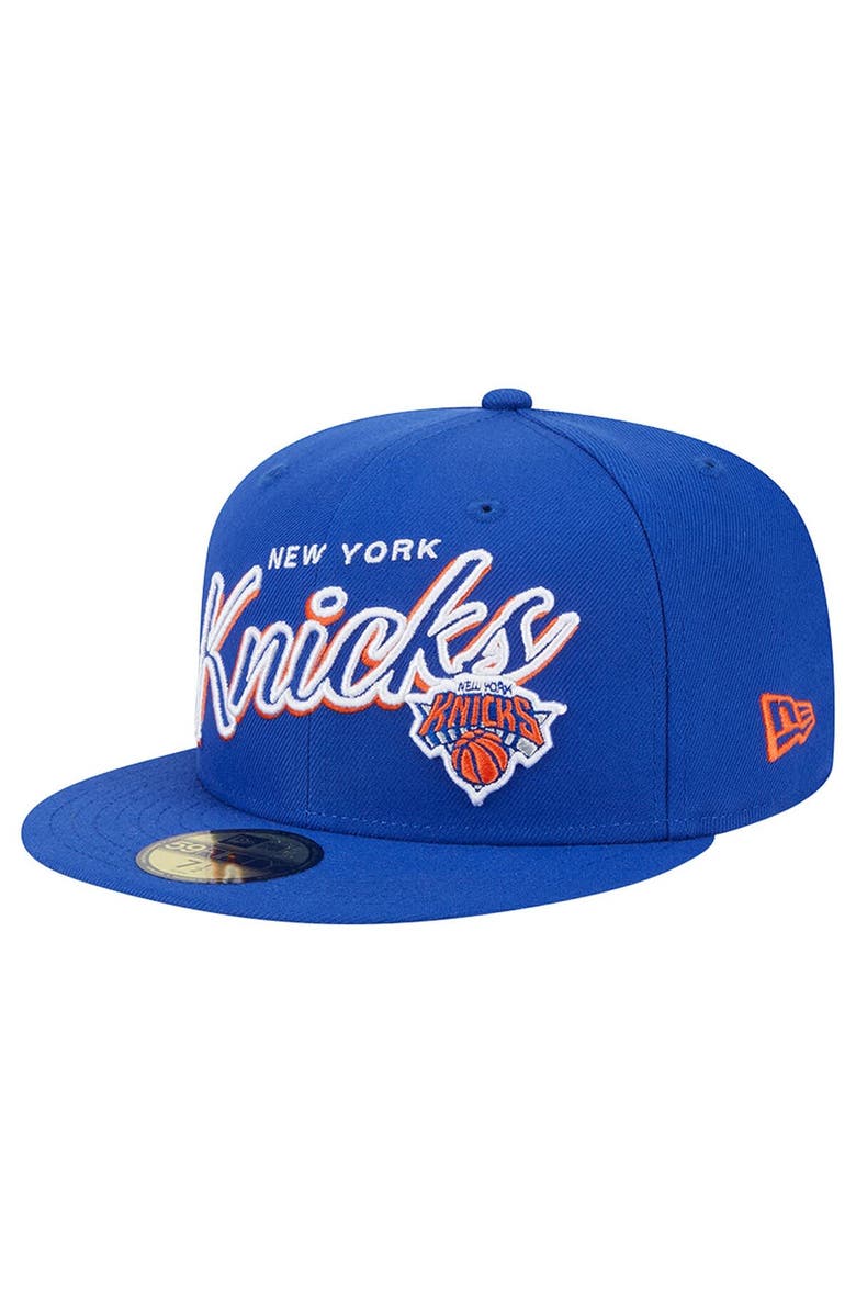 New Era Men's New Era Blue New York Knicks Sport Night Script Sided 59FIFTY Fitted Hat, Alternate, color, 