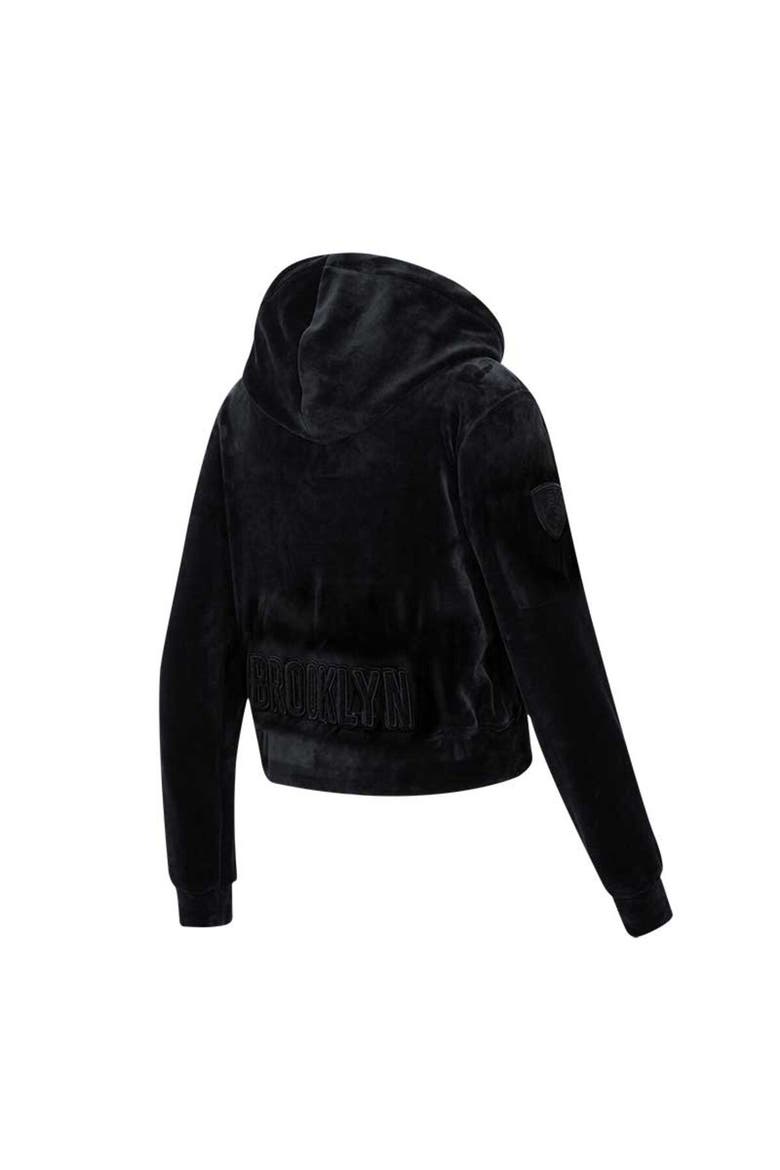 Women's Pro Standard Brooklyn Nets Triple Black Velour Full-Zip Hoodie, Alternate, color, Black