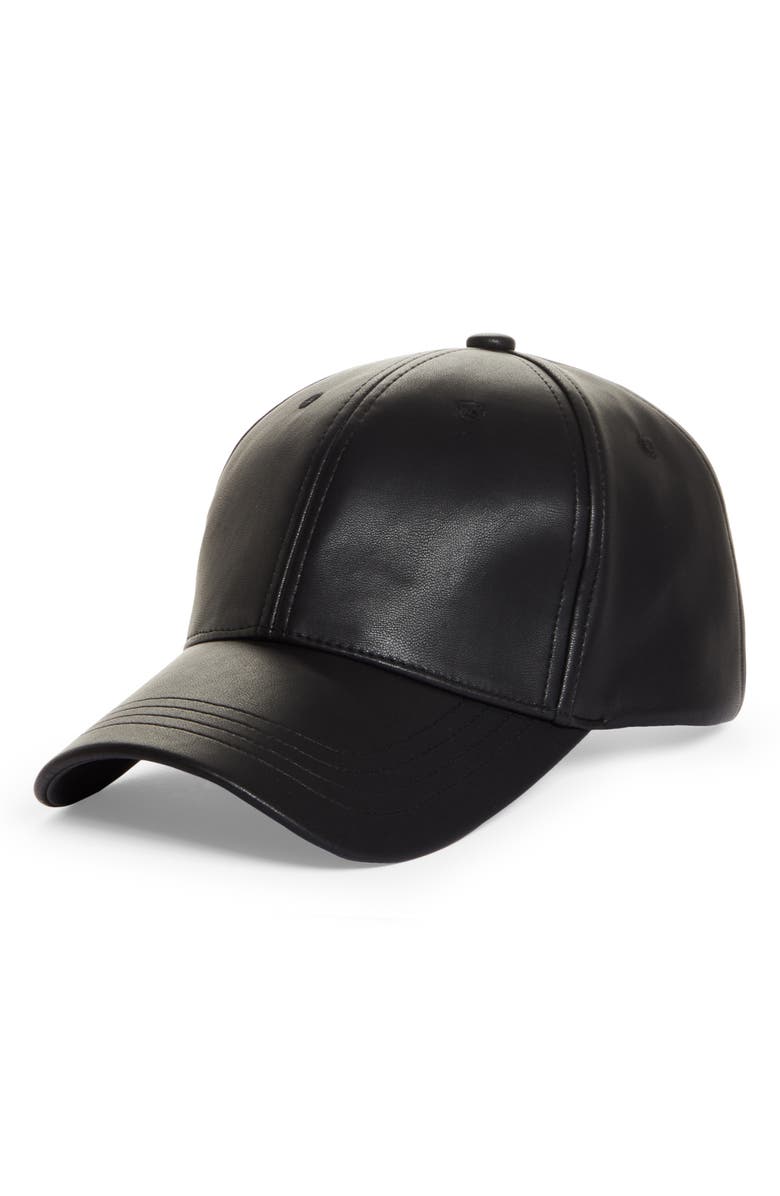 Stand Studio Cia Gritty Faux Leather Baseball Cap, Main, color, 