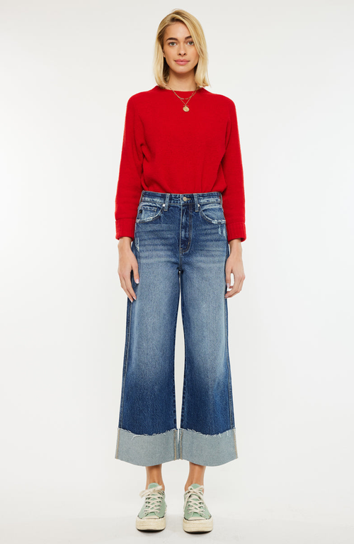 Kancan Lynn 90's Cropped Wide Leg Jeans In Medium Wash