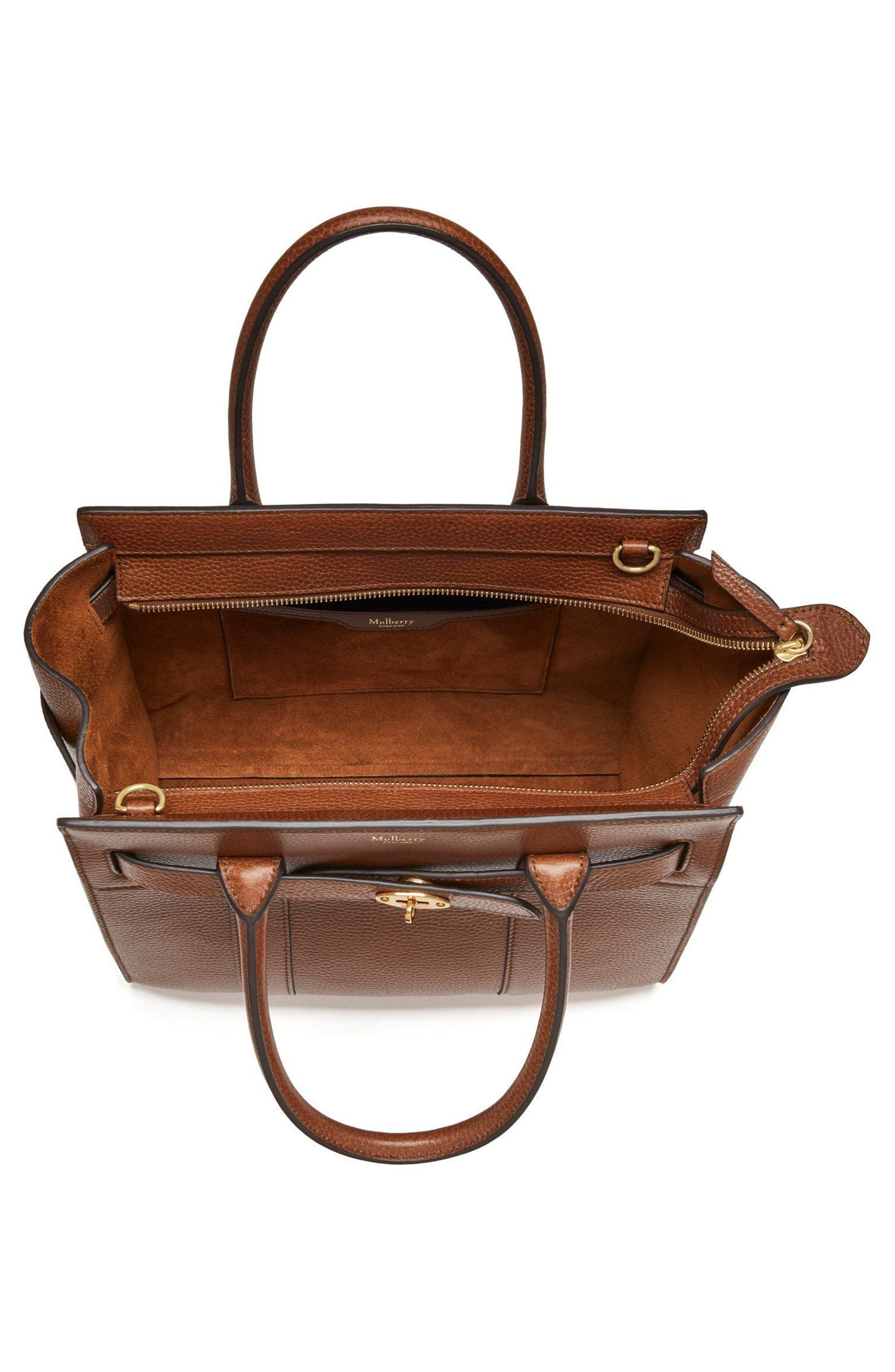 Mulberry Small Zipped Bayswater Leather Satchel, Alternate, color, Oak