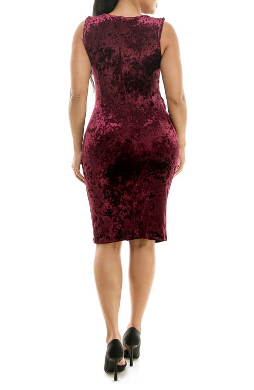 Nina Leonard Ruffle Sleeveless Crushed Velvet Sheath Dress In Burgundy