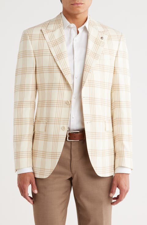 Morgan Plaid Peak Lapel Wool Blend Sport Coat (Short, Regular & Long)