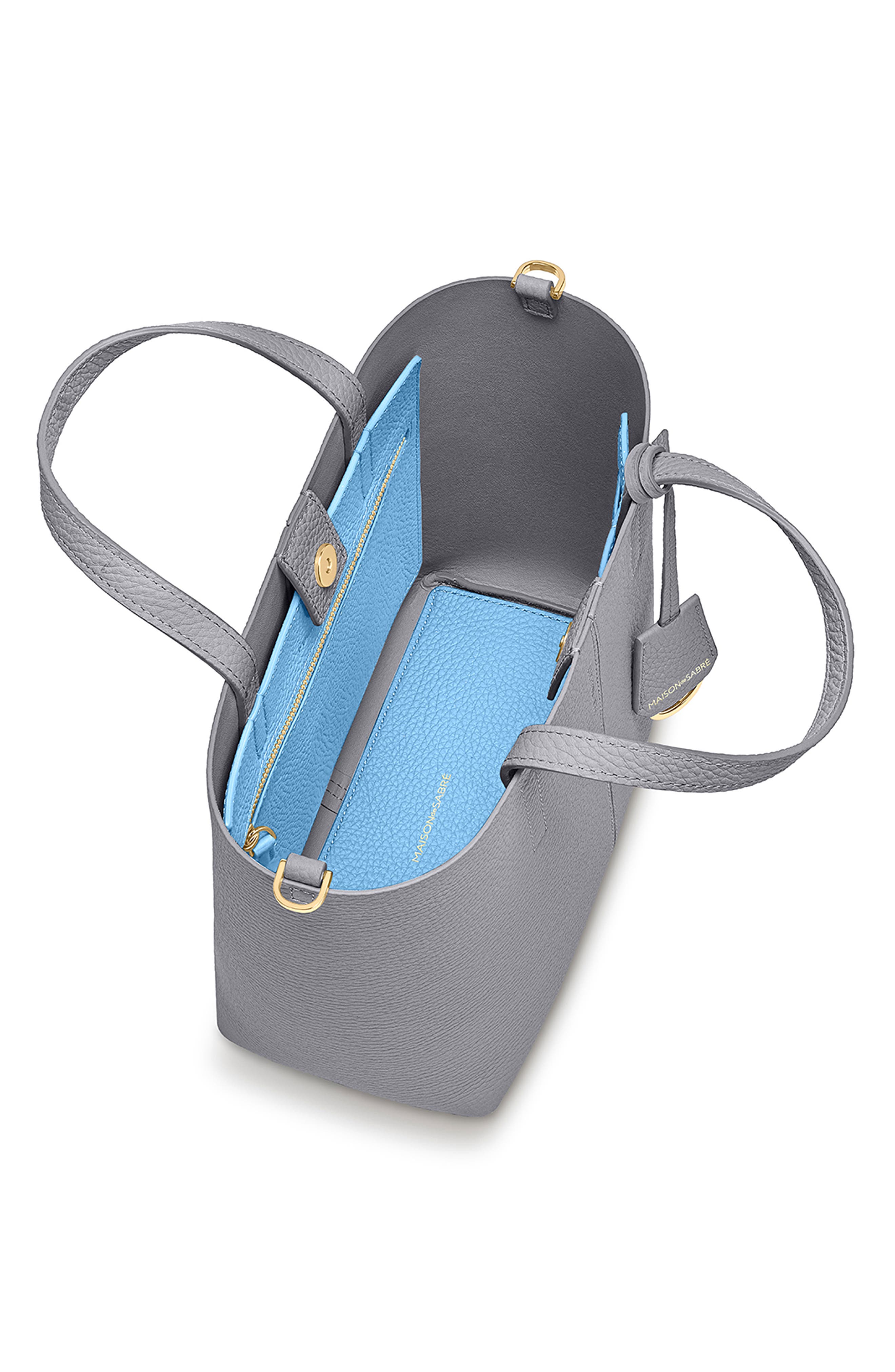 Small Leather Soft Tote, Alternate, color, Dove Grey