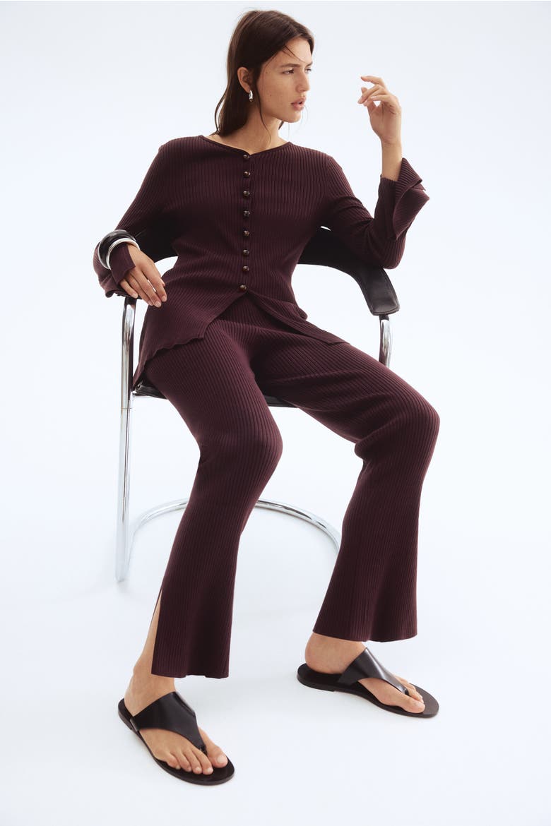 Rib-knit Trousers, Alternate, color, Dark brown