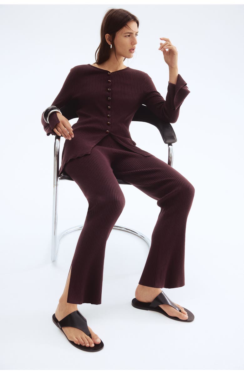 H&M Rib-knit Trousers, Alternate, color, Dark Brown