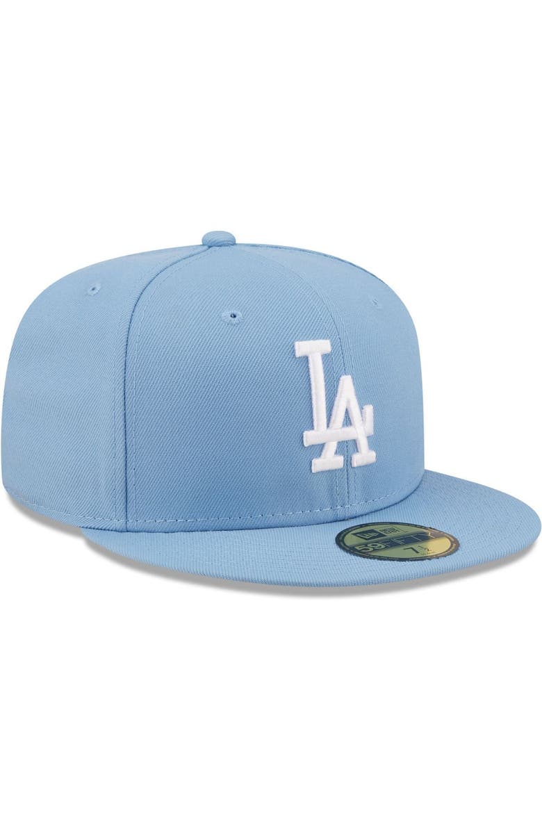 New Era Men's New Era Sky Blue Los Angeles Dodgers Logo White 59FIFTY Fitted Hat, Alternate, color, 
