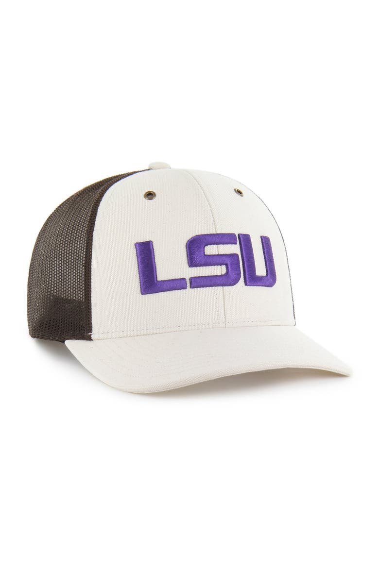Men's Carhartt x '47 Natural/Brown LSU Tigers Undyed Trucker Adjustable Hat, Alternate, color, Natural