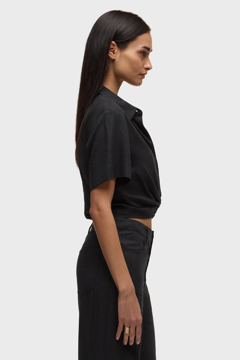 short sleeve knotted button down shirt, Alternate, color, black