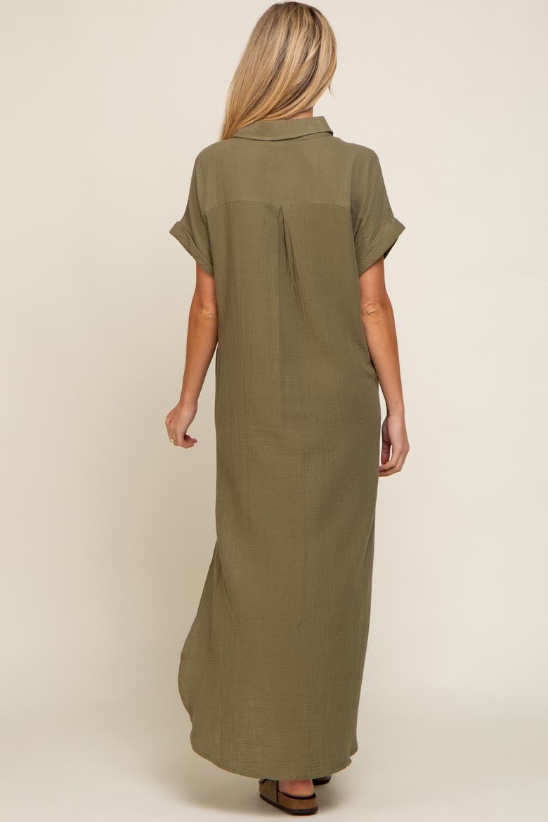 Button Down Midi Dress, Alternate, color, Olive Green