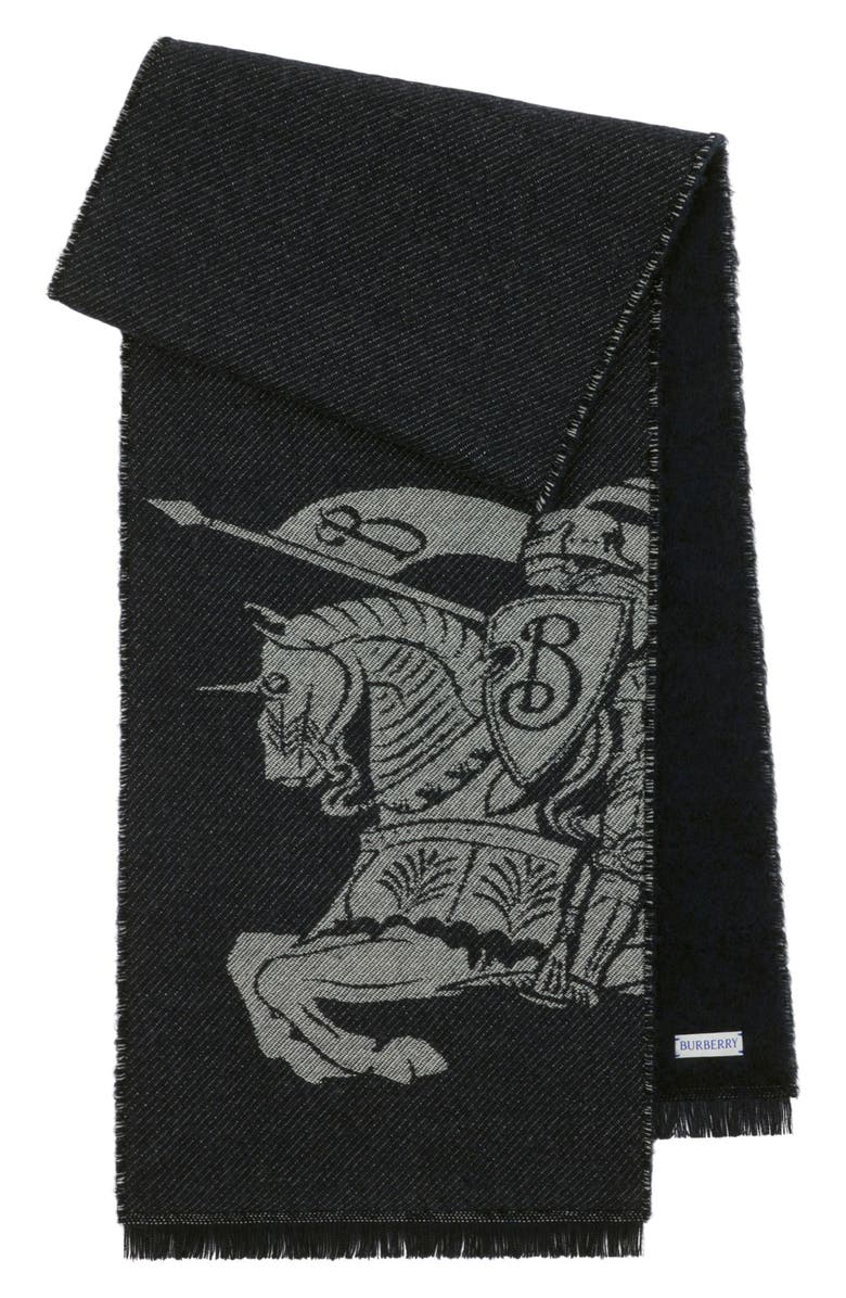 Burberry Equestrian Knight Jacquard Wool & Alpaca Blend Fringe Scarf, Main, color,