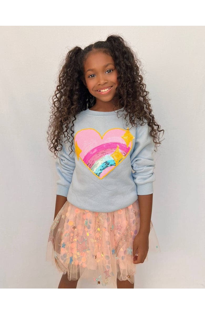 Lola + The Boys Rainbow Sparkle Heart Sweatshirt, Alternate, color, Blue
