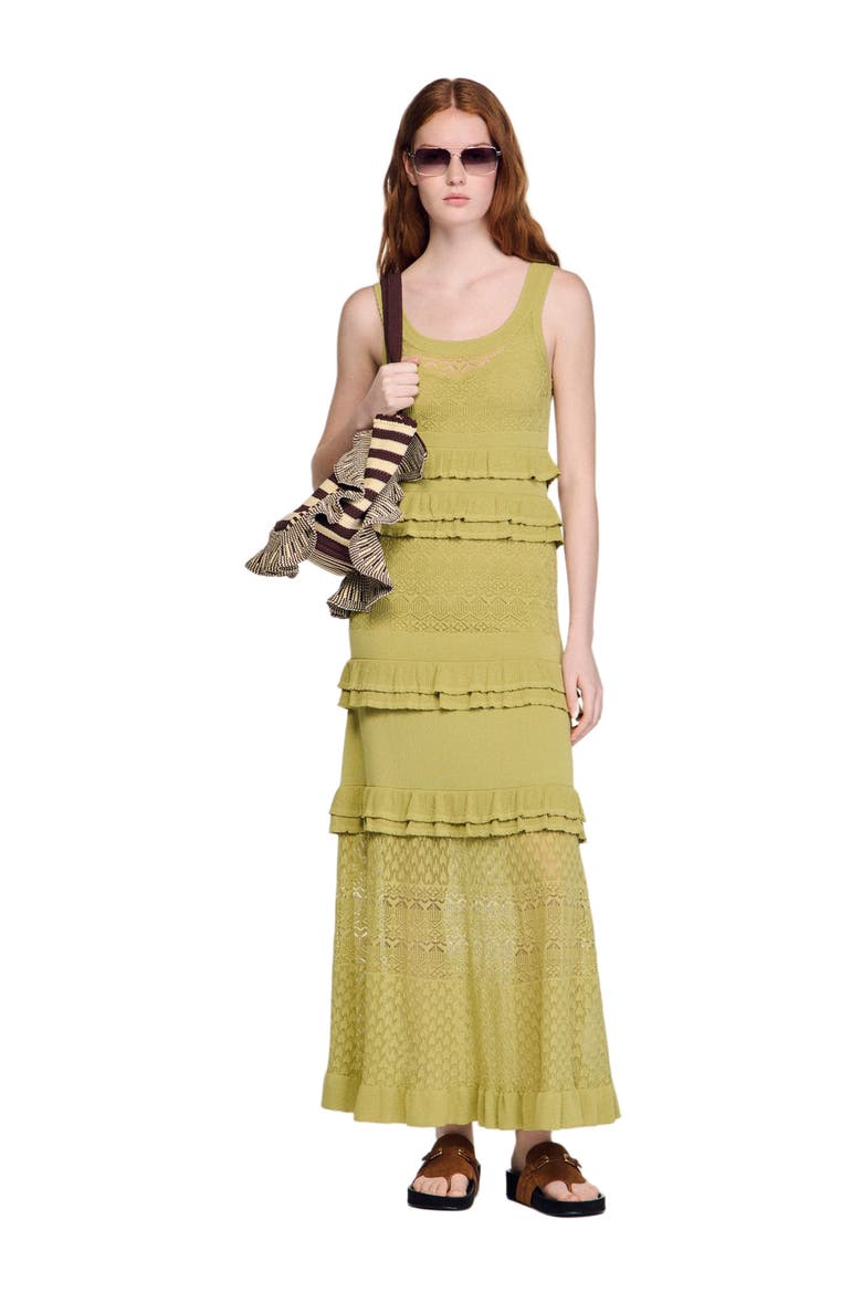 Ruffled knit maxi dress, Alternate, color, Green
